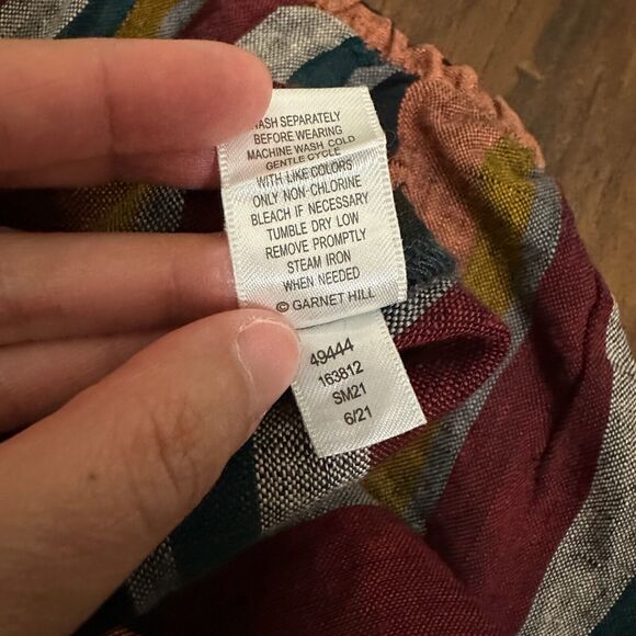 GARNET HILL Essential Linen Pull-On Skirt Mini in Harvest Stripe - Picture 7 of 8